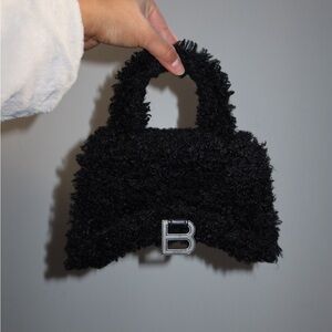 Balenciaga hourglass Black Furry Handbag
